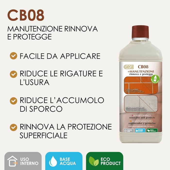 Geal - CB08 Rigenerante per superfici in cotto, terrecotte e tutti i materiali lapidei con finiture a cera in emulsione