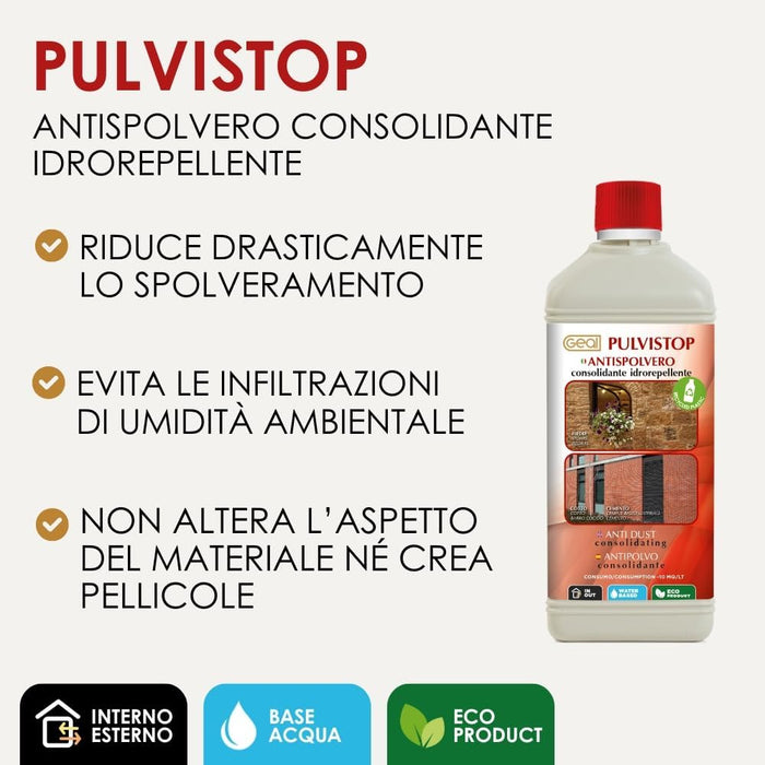 Geal - Pulvistop, water-based consolidating, anti-dusting, water-repellent, natural effect