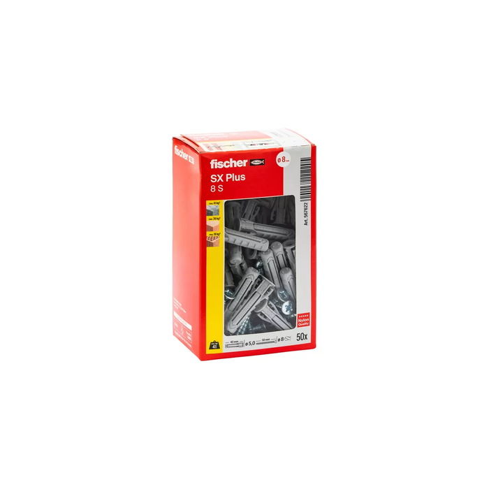 Fischer - Tasselli SX 8 S PLUS con vite – Confezione da 50 pezzi