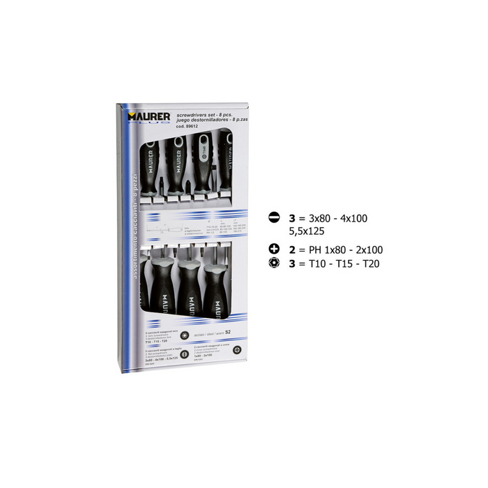 Maurer plus - Set cacciaviti acciaio s2, 8pz