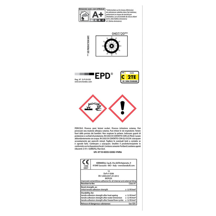 Kerakoll - Bioflex kg. 5 shock white - internal and external adhesive for tiles and natural stones