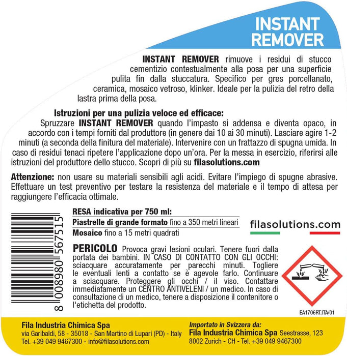 Fila - Instant Remover ml. 750 Pulitore istantaneo per stucco cementizio