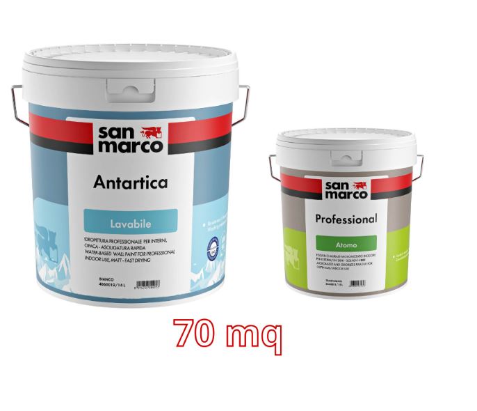 San Marco - Kit pittura lavabile bianca per mq 70 (Antartica lt.14 + Atomo lt.5)