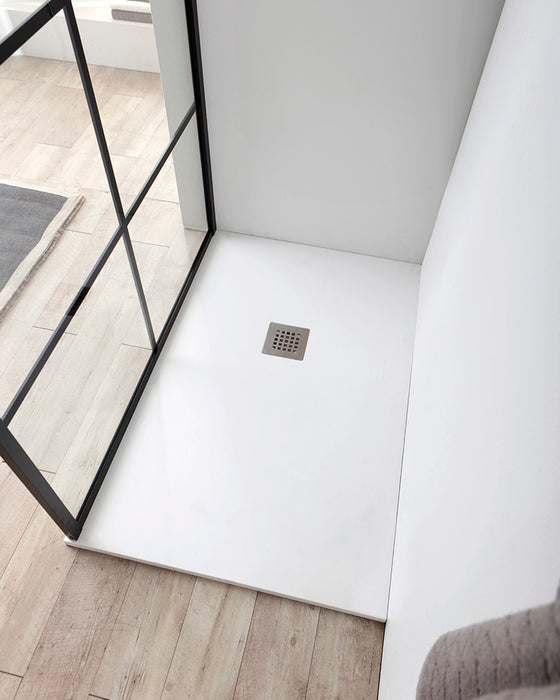 Tamanaco - Piatto Doccia  Rettangolare mod. Plan in marmo resina, H30 mm con piletta di scarico