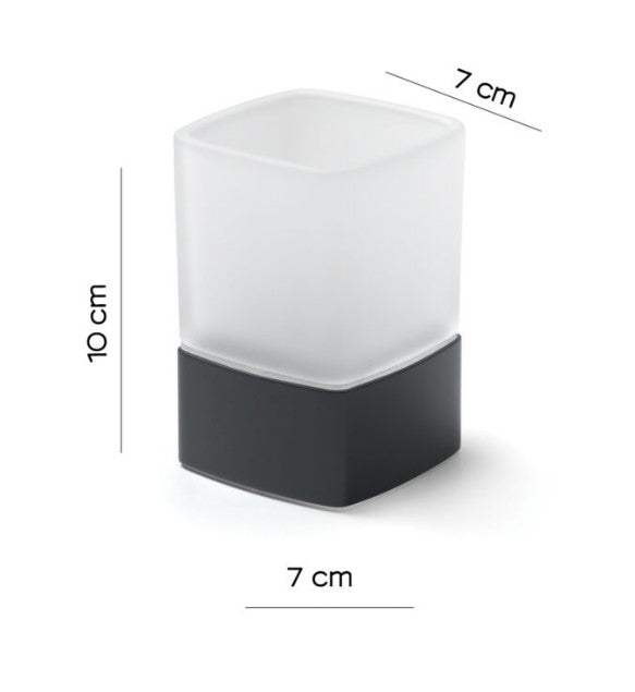Gedy - Portaspazzolini da appoggio con contenitore in vetro satinato e Nero Mat, Collezione Lounge Cod.5498