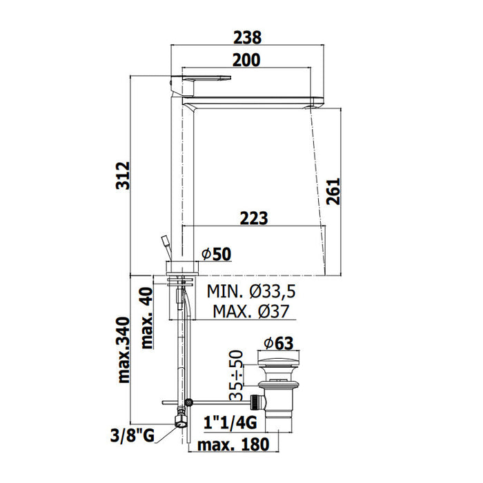 Paffoni - Miscelatore Lavabo prolungato senza scarico Candy CA081 CR