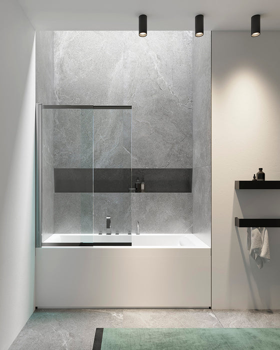 Tamanaco - Sopravasca a 2 ante pieghevoli/scorrevoli cm. 113,6 x h.150 mod. TSV53 cristallo 6 mm trasparente, finitura Cromo