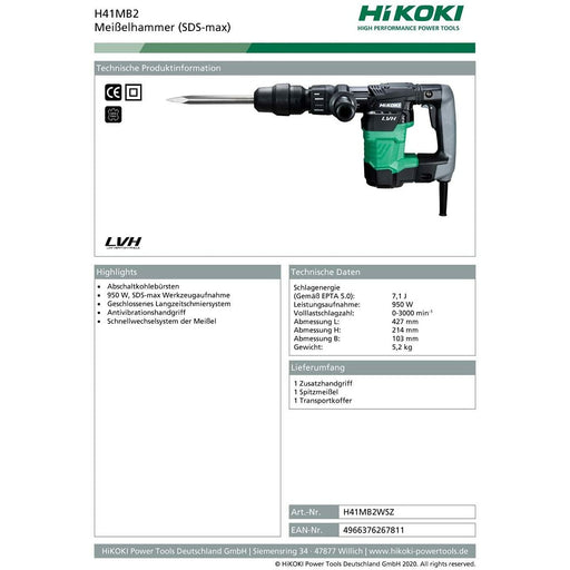 Hikoki H41MB2WSZ Martello Demolitore 950 W 7.1 J, 230 V - Martelli demolitori