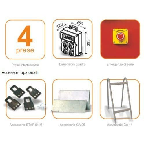 QUADRO PORTATILE 4 PRESE MONO CO PULSANTE EMERGENZA - Quadro portatile