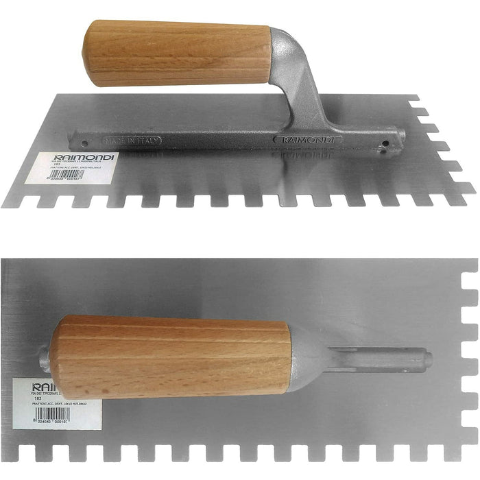 Raimondi  Frattone dentellato 10 x 10 mm manico legno 28 x 12 cm - Taglia piastrelle