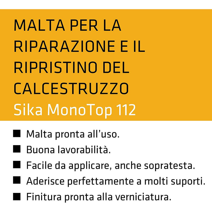 Sika - Sika Monotop 112 MultiUse Repair, Malta monocomponente pronta alluso per la riparazione e la riprofilatura di strutture in calcestruzzo, Grigia, 5kg - Malti strutturali da ripristino