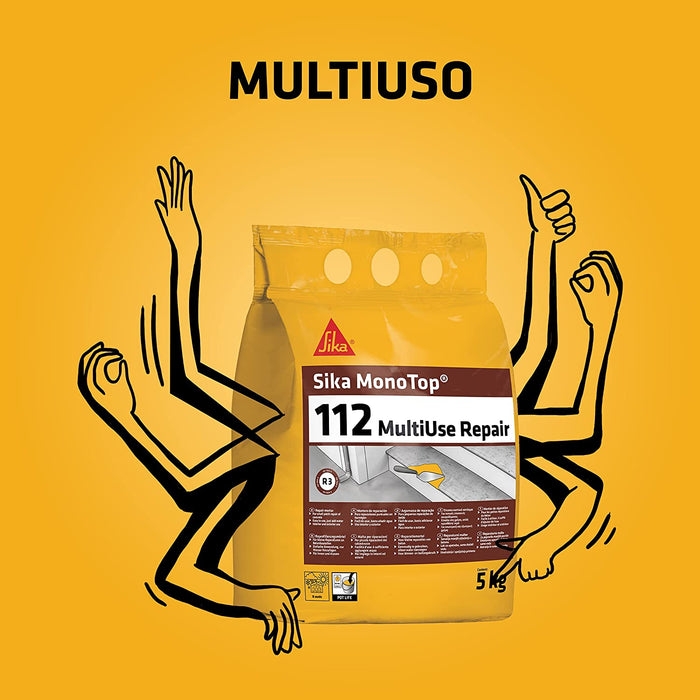 Sika - Sika Monotop 112 MultiUse Repair, Malta monocomponente pronta alluso per la riparazione e la riprofilatura di strutture in calcestruzzo, Grigia, 5kg - Malti strutturali da ripristino