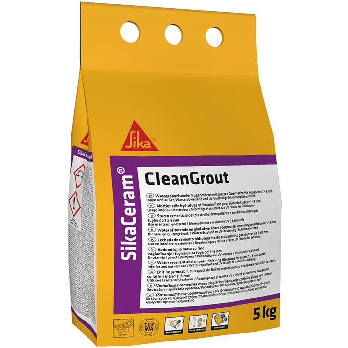 Sika - SikaCeram CleanGrout Stucco cementizio per fughe a pavimento e a parete da 1 a 8 mm, previene la crescita di muffe, batteri e funghi, resistente all'abrasione e idrorepellente, Manhattan, 5kg - Collanti e fuganti