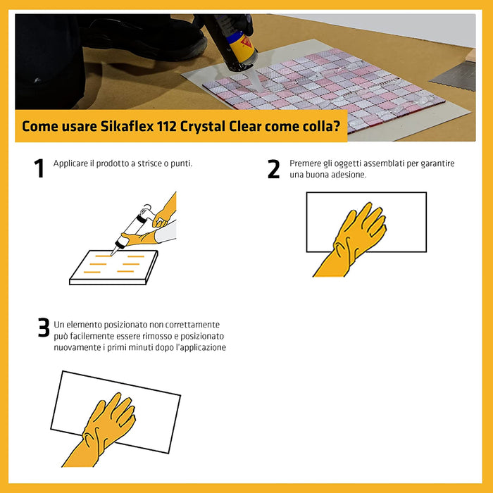 Sika - Sikaflex-112 Crystal Clear Adesivo e sigillante trasparente, multiuso con buona presa iniziale che incolla e sigilla la maggior parte dei materiali. Uso interno ed esterno, 290ml - Sigillanti