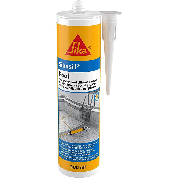Sika - Sikasil Pool, Sigillante siliconico per giunti di Piscine o di zone della casa permanentemente bagnate. Alta resistenza al cloro e alla proliferazione di funghi e muffe, Bianco, 300ml - Sigillanti